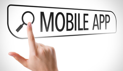 Mobile App written in search bar on virtual screen