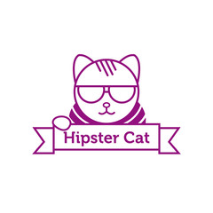 Vector hipster cat in sunglasses outline logotype