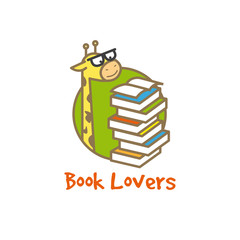 Vector funny giraffe logotype. Book store logo.