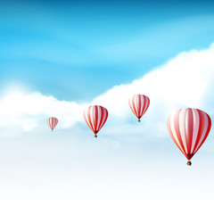 Hot-air balloons in the cloudy blue sky, Realistic Vector illustration (not traced)