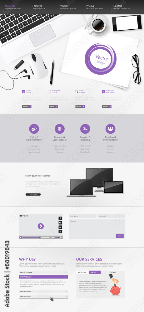 Canvas Prints office scene one page website design template with stationery elements