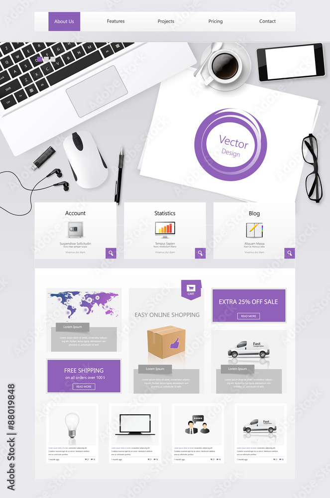 Canvas Prints office scene one page website design template with stationery elements