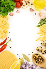 Fototapeta na wymiar Italian food composition over white