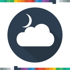 Crescent moon with clouds flat icon.