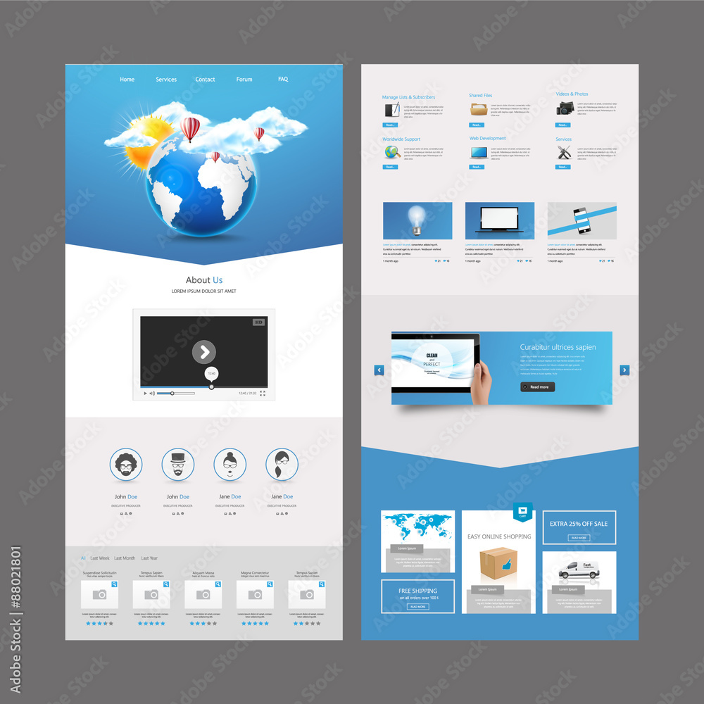 Wall mural one page website template design vector eps 10