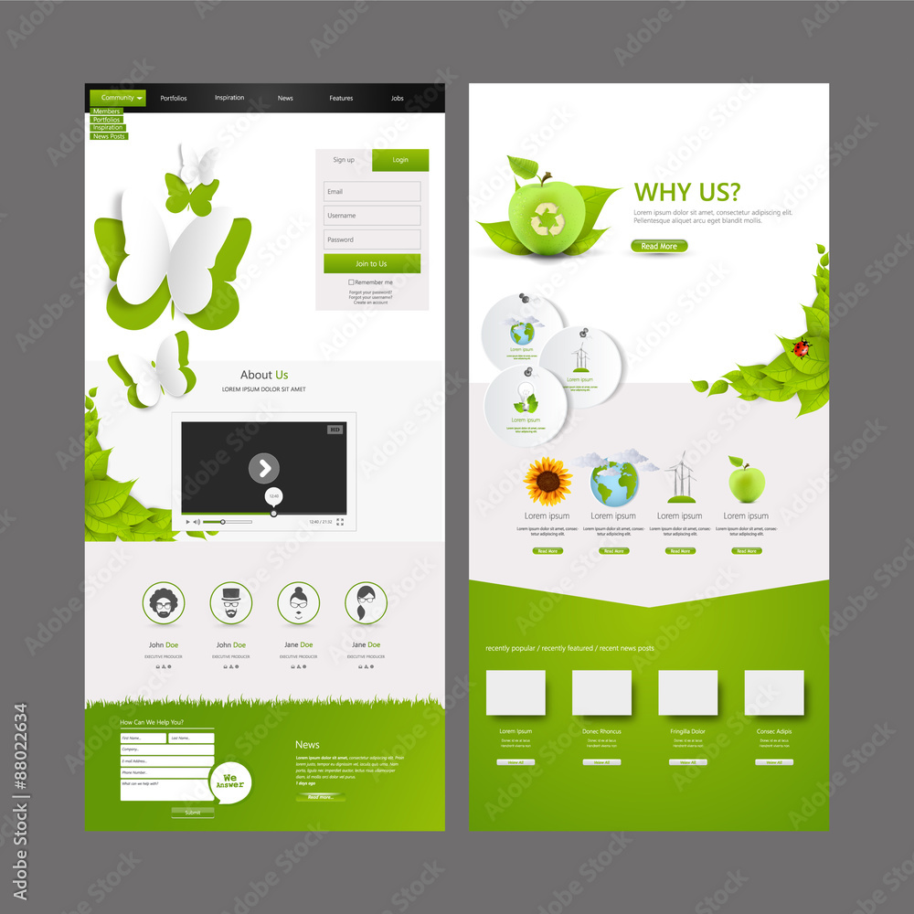 Sticker eco one page website design template. vector design