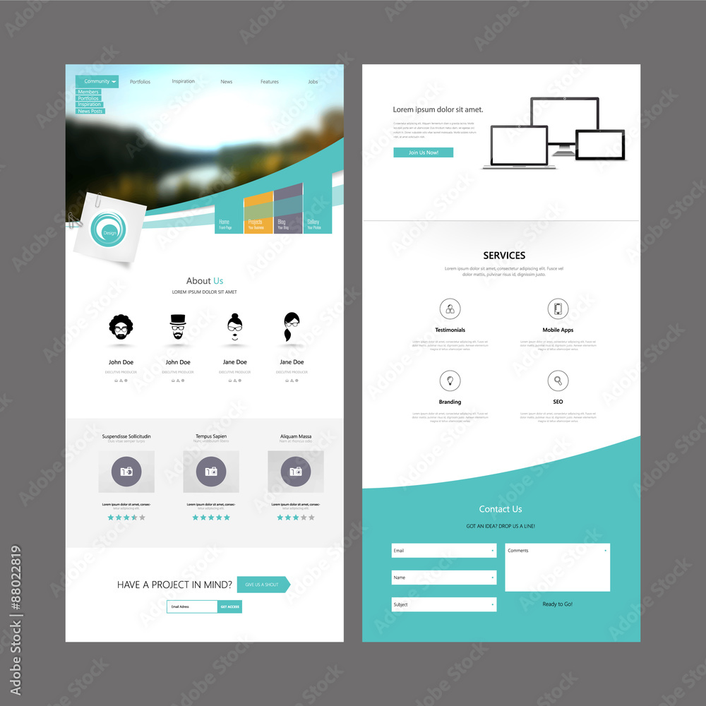 Aufkleber one page website template and header designs