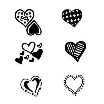 hearts, set, hand, drawn, sketch, vector, illustration 