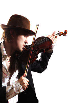  young violinist playing the violin in hat and jacket