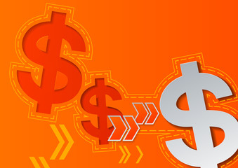 Dollar Signs and Arrows on Orange Background