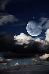 Naklejka na ściany i meble Fantastic night landscape with the big moon