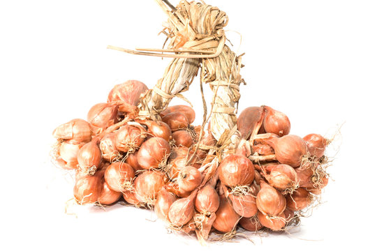 Shallot onions in a group on white
