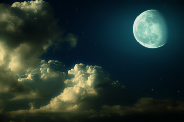 Fototapeta na wymiar moon, clouds and stars night landscape
