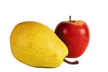 Yellow pear and red apple