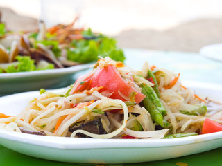 Thai papaya salad also known as Som Tum from Thailand.