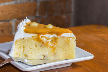 Banana cake on a white dish