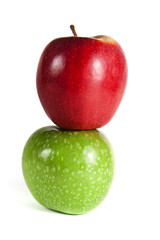 red and green apples on white