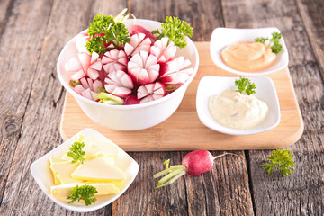 radish with dip and butter