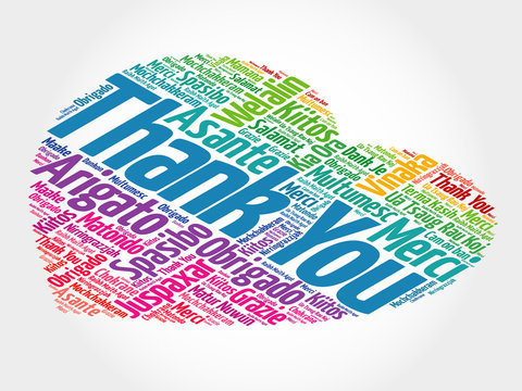 Thank You in many languages, love heart vector concept