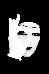 Portrait of the mime in white gloves