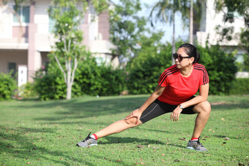 Woman warming up before running