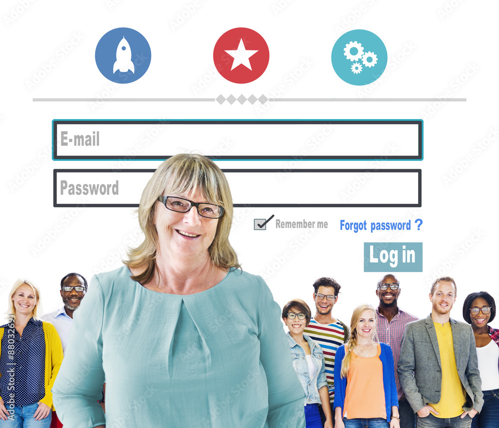 Aufkleber log in security username password protection privacy concept