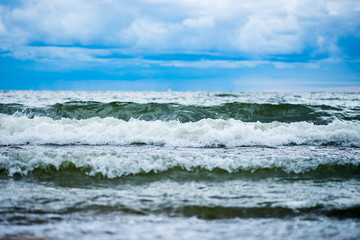 Beautiful Waves in the Sea and Blue Cloudy Sky