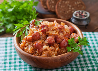 Polish bigos with smoked sausage and bacon