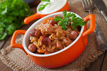 Polish bigos with smoked sausage and bacon
