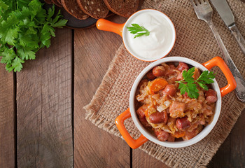 Polish bigos with smoked sausage and bacon