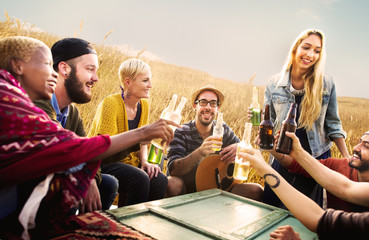 Diverse People Friends Hanging Out Happiness Concept