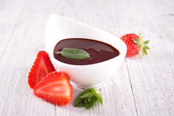 chocolate sauce and strawberry