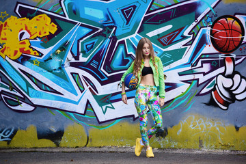 Girl on graffiti background