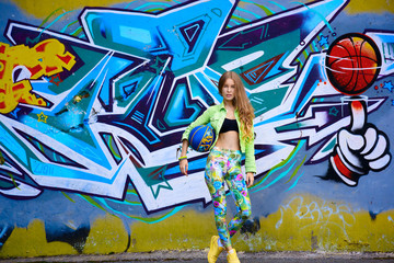 Girl on graffiti background