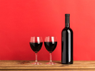 Bottle of wine and two glasses