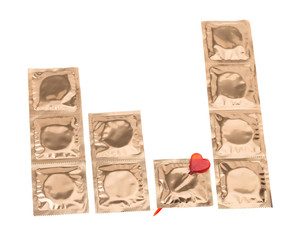 Golden condoms with heart pin