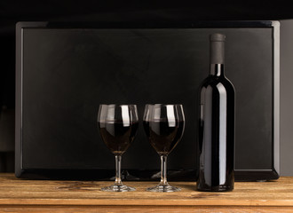 Bottle of wine and two glasses