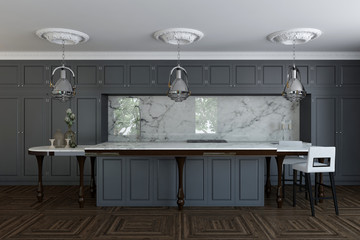 Modern Dark Kitchen With Nice Lamps