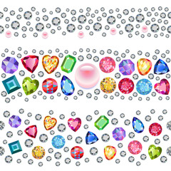 Seamless scattered gems, rhinestones isolated on white backgroun © Anna Rassadnikova