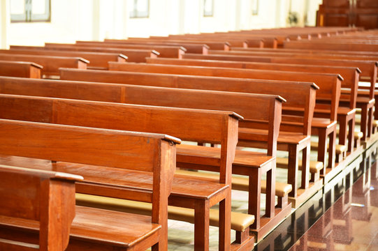 Chair prayer in the church, Interior Inside a Catholic Church,Thailand
