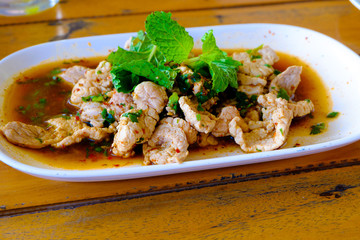 Grilled sliced pork spicy salad