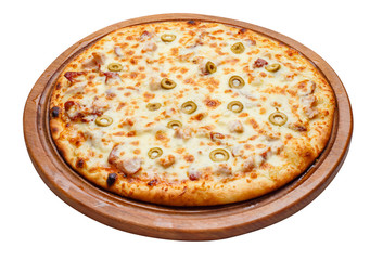 pizza on wooden plate
