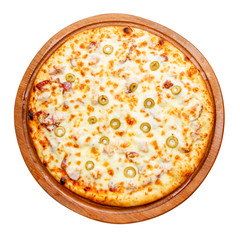 pizza on wooden plate