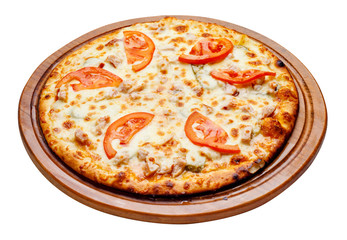 pizza on wooden plate
