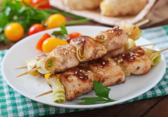 Chicken shish kebab with zucchini