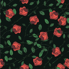 seamless background with roses and leaves
