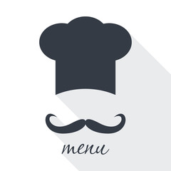 Big chef hat with mustache vector illustration.