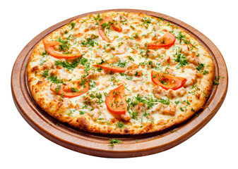 pizza on wooden plate