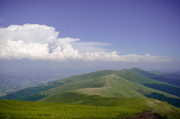Beautiful green hills in a bright day. Travel background, Carpat