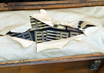 Armory of the army with a box full of ammunition